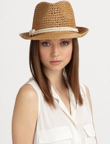 Crocheted straw, in a chic, classic silhouette adorned with a corded band.Corded bandBrim, about 2Paper braidSpot cleanImported