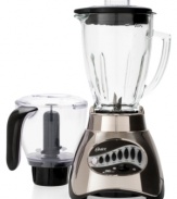 Blend beautifully. This sleek brushed chrome blender uses a powerful motor for quick, precise blending at 16 different speeds - including a pulse feature - to give you unrivaled control over your blending and food processing. One-year limited warranty.