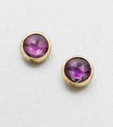 From the Jaipur Collection. Faceted amethyst stones set in beautifully hand-crafted 18k gold. Amethyst18k goldSize, about .37Post backMade in Italy