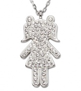 This irresistible pendant sparkles in clear Swarovski crystal pavé. It comes on a silver tone mixed metal  chain. Combine the Nao Girl and Nao Boy Pendants for a trendy black and white look. Approximate length: 17-1/2 inches. Approximate drop: 1-1/8 inches.