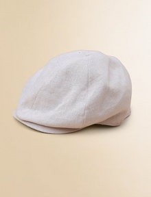 This adorable newsboy cap is charmingly crafted from light-as-air linen in a soft hue.Puffed crown with snap front closureStiff, round brimBemberg Twill liningLinenDry cleanImported