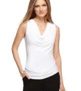 Soft draping adds feminine flair to this Calvin Klein cowl-neck top -- a versatile wardrobe staple!