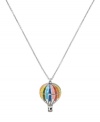 Up, up and away! Take your look to a whole, new level in Fossil's adorable hot air balloon pendant. A multicolored enamel surface brings this design to life, while the pendant actually opens to reveal a chubby bird inside! Setting and long chain crafted in silver tone mixed metal. Approximate length: 30 inches + 2-inch extender. Approximate drop: 1-1/2 inches.