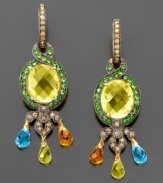 Go glam with this colorful vintage-inspired earrings featuring briolette-cut lemon quartz (14-1/10 ct. t.w.), blue topaz (2 ct. t.w.), citrine (1-1/4 ct. t.w), tsavorite (3/4 ct. t.w.) and round-cut diamonds (1/2 ct. t.w.). Set in 14k gold. Drop measures 2 inches.