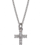 The perfect display of faith. B. Brilliant's twinkling cross pendant offers a design of round-cut cubic zirconias (1/10 ct. t.w.) in sterling silver. Approximate length: 18 inches + 3-inch extender. Approximate drop length: 1/2 inch. Approximate drop width: 3/8 inch.