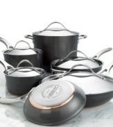 Enjoy more culinary control than ever before. Anolon Nouvelle cookware delivers expert-grade results with layer upon layer of premium cooking material: ultra-reactive copper is encapsulated by two layers of aluminum and finished with an impact-bonded stainless steel cap. Limited lifetime warranty.