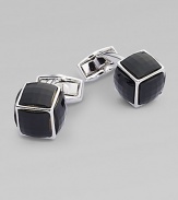 Discretely dazzling, each face of these cufflinks have a square multi-faceted Swarovski element crystals with the whale tail positioned on the 6th face.Rhodium-plated metalAbout ½ diam.Made in the United Kingdom