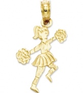 Three cheers for the enthusiastic cheerleader! This cute marching cheerleader and pom-poms charm makes the perfect gift in polished 14k gold. Chain not included. Approximate length: 4/5 inch. Approximate width: 2/5 inch.