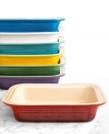 Handcrafted French excellence. Crafted from durable stoneware with a nonstick glazed interior, this deep dish baker moves effortlessly from oven to table with a colorful nod that attests to your great taste. The durable design won't absorb odors or flavors and is resistant to chips & cracks. 5-year warranty.