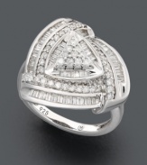 Decorate your digits in chic, triangular design. Ring crafted in sterling silver features round and baguette-cut diamonds (1 ct. t.w.). Size 7.