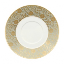 Villeroy & Boch's Aureaus dinnerware is a decadent delight: golden filigree is lavished on an aquamarine decoration that stepped right off the fashion runway. Bursting lotus blossoms adorn plates and service pieces, adding shades of fuchsia, tangerine and sapphire. Aureus is a modern classic representing the convergence of past and present. Bone china with gold details. Dishwasher safe.