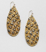 From the Elements Siyabona Collection. Faceted and smooth pyrite set in a stunning woven goldtone teardrop shape. Goldtone PyriteDrop, about 2.7514k gold filled French wire backMade in USA