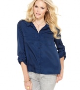 A utility-style shirt is made feminine with lightweight fabric in this reinvented classic from Calvin Klein Jeans!