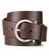 Salvatore Ferragamo's signature Gancini logo buckle brings a touch of charm to this handsome leather belt.