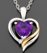 Rich style that's full of emotion. This lovely pendant features round-cut amethyst (1 ct. t.w.) and diamond accent set in 14k gold and sterling silver. Approximate length: 18 inches. Approximate drop: 3/4 inch.