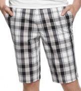 Live up your seasonal look with a pair of preppy plaid shorts from Kenneth Cole Reaction.