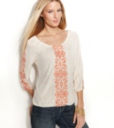 Rich-looking embroidery with delicate beading scattered throughout take INC's peasant top to the next level of chic!