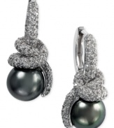 A solo standout - EFFY Collection's exquisite earrings are crafted in 14k white gold with cultured Tahitian pearls (10-1/2 mm) and sparkling diamonds (1-9/10 ct. t.w.). Approximate drop: 1 inch.