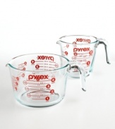 A universal tool, most kitchens would ground to a halt without the classic Pyrex measuring cup. Making food preparation easier from beginning to end, these go-anywhere, do-anything cups offers precise measurements for fantastic cooking results. Pictured on left. Two-year limited warranty.