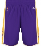 Represent the LA Lakers in these swingman shorts by adidas.