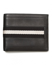 Understated bi-fold wallet in leather with 2-tone ribbon trim.