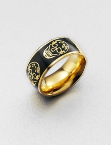 Iconic skulls highlight this gleaming goldtone ring.Enamel Brass Logo engraving Diameter, ¾ Width, ½ Made in Italy