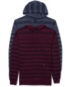 Trendy knit hoodie by Univibe with unique fine and solid stripes. Makes a great gift.