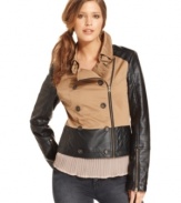 With a two-tone design, this Bar III motorcycle jacket is a hot topper for fall!