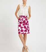 EXCLUSIVELY AT SAKS. Pretty painterly florals highlight this slim pencil silhouette finished with a front bow waistband.High waistband with bow accentFlat frontSlash pocketsCenter back zipperAbout 24 long97% cotton/3% spandexDry cleanMade in USAModel shown is 5'11 (180cm) wearing US size 4.