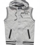 Sport meets style. This American Rag hooded vest is the perfect piece for in-between weather.