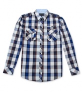 Saddle up to this western-inspired buffalo check shirt from No Retreat for some modern cool style.