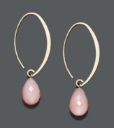 Liven up any look with a bright pop of color. A sweep of 14k gold highlights a faceted pink opal drop (6 mm). Approximate drop: 1-1/2 inches.