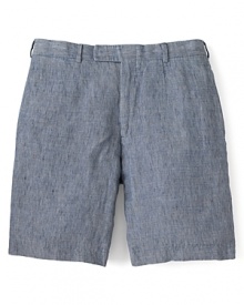 Linen adds a luxe touch to Billy Reid's Smith classic flat front short.