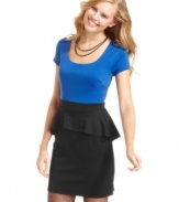 Cool colorblocked styling gives WishesWishesWishes' dress a fresh look. A body-con and peplum waist add on-trend touches.