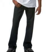 A dark wash and comfortable, relaxed fit make these Sean John straight leg jeans a must-have for relaxed weekend wear.