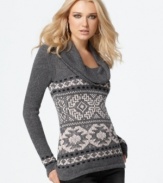 Warm up chilly days with a body-hugging silhouette and on-trend Fair Isle knit in this hot sweater from Buffalo Jeans. (Clearance)