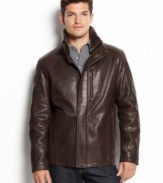 Set yourself up for a good time during any outdoor activity with this rugged leather jacket from Marc New York.