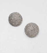 From the Social Graces Collection. A modern and sparkling design with pavé stones set in a classic button shape. Glass stonesWhite metalSize, about .6Surgical steel post backImported 