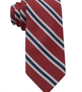 Add a new angle to your business attire with this handsome diagonally-striped silk tie from Tommy Hilfiger.