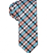 A classic pattern gets a modern update with this plaid silk tie from Penguin.