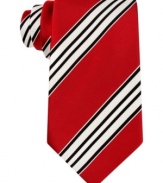 Take an inside angle on sharp business style with this striped silk tie from Donald J. Trump.