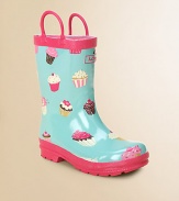 She'll love stomping in puddles when she pulls on these adorable rubber boots with a soft jersey lining, colorful cupcakes and handles for easy on and off.Rubber upperCotton liningRubber soleImported