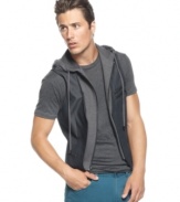 Casual gets an upgrade with this zipper-detailed, hooded vest from Bar III.