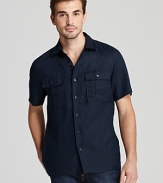 Michael Kors Woven Linen 2-Pocket Short Sleeve Sport Shirt - Slim Fit