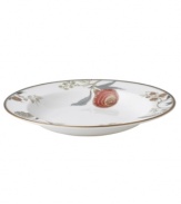 A tapestry of exotic florals, the Pashmina rim soup bowl from Wedgwood offers a look of vintage grandeur and, in dishwasher-safe bone china, modern-day durability. With gold banding.