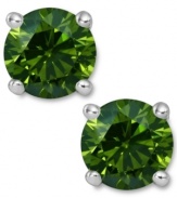 Add a lively touch of springtime green, in one small drop. These sparkling stud earrings feature round-cut green diamonds (1-1/2 ct. t.w.) in a four-prong setting of 14k white gold. Approximate diameter: 1/4 inch.