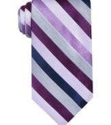 Take a new angle on the workweek dress code with this colorful striped silk tie from Perry Ellis.