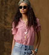 Flirt with the girl-next-door look in Denim & Supply Ralph Lauren's woven cotton gingham shirt, designed in a slouchy silhouette with classic utility styling for a chic yet rugged finish.