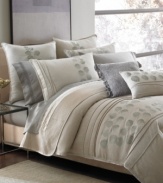 A Japanese-inspired foliage motif wends peacefully along the Platinum Zen duvet, accented by stylish cording at the edges and a soft natural hue.