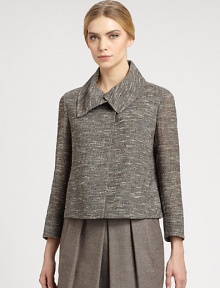 Lightweight tweed bouclé, in a ladylike silhouette with an elegant foldover collar.Foldover point collarConcealed button frontThree-quarter sleevesFully linedAbout 18 from shoulder to hem61% cotton/27% polyacrylic/6% silk/6% viscoseDry cleanImported of Italian fabricModel shown is 5'11 (180cm) wearing US size 4. 